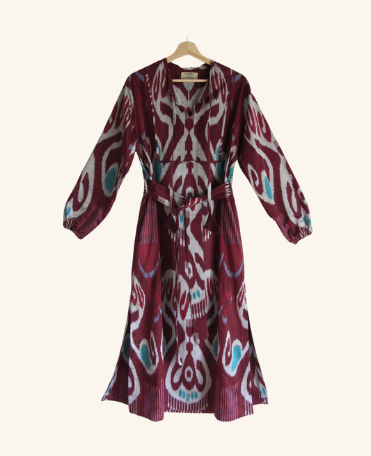 Ikat Kaftan in Mulberry