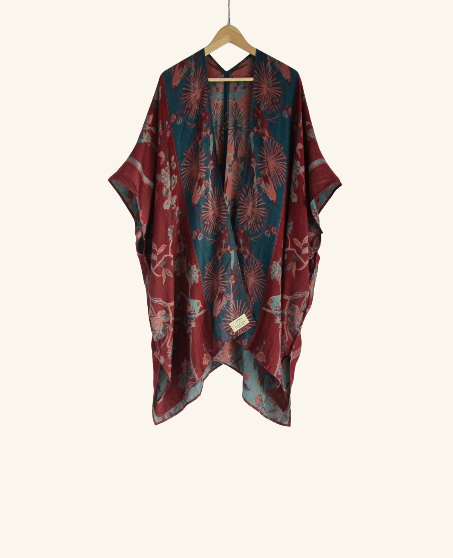 Reversible Kimono in Blue & Cherry Red