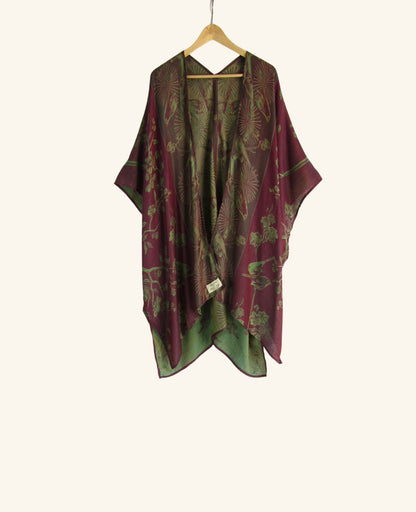 Reversible Kimono in Plum & Green